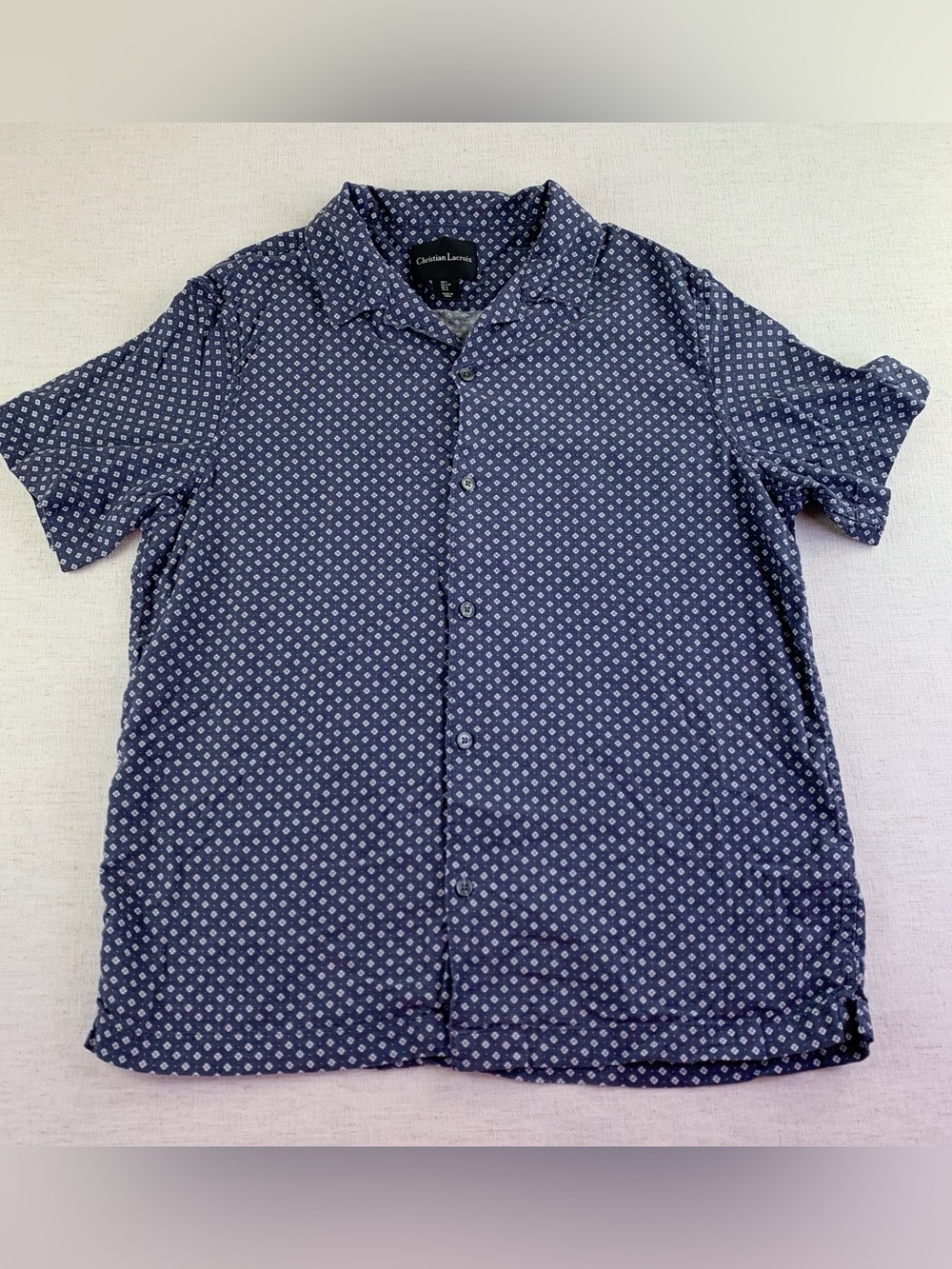 Christian Lacroix men's Micro-Print Short Sleeve linen blend button‎ up Shirt